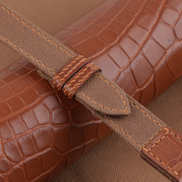Brown Canvas mix Alligator Watch Strap