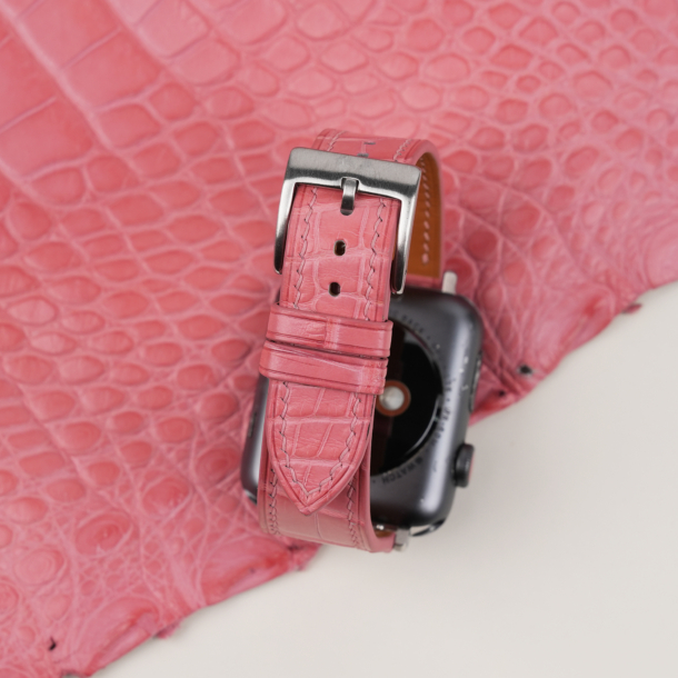 Pink Alligator Leather Apple Watch Band