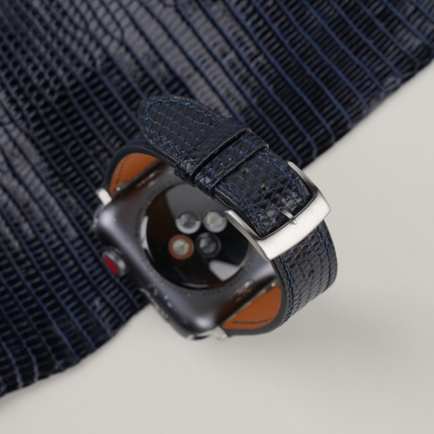 Navy Lizard Leather Apple Watch Band