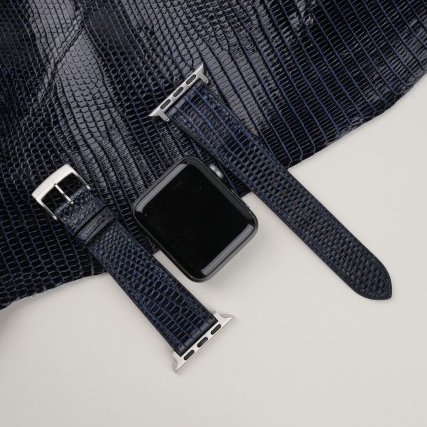 Navy Lizard Leather Apple Watch Band