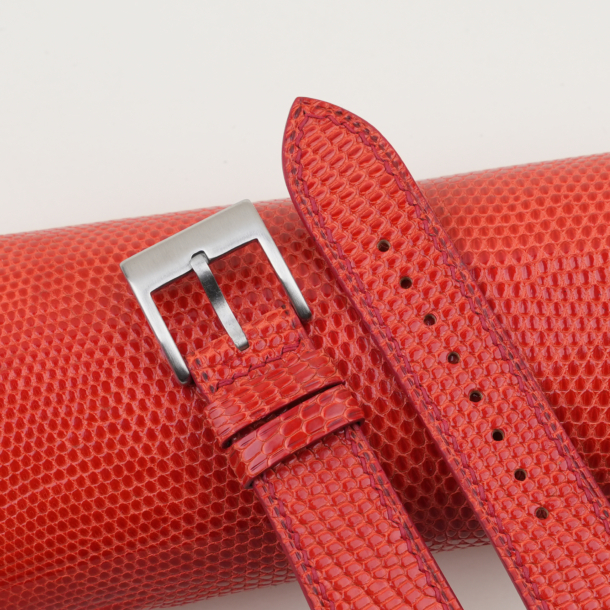 Red Orange Lizard Leather Watch Strap