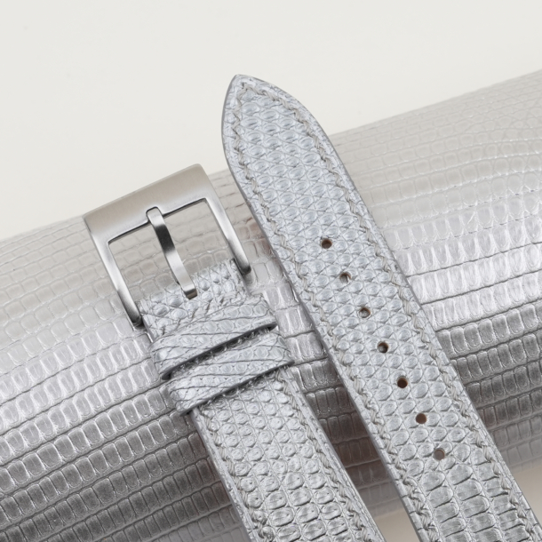 Silver Lizard Leather Watch Strap