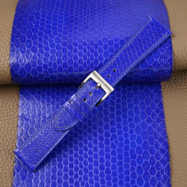 Electric Blue Snake Sea Leather Watch Strap - Image 3