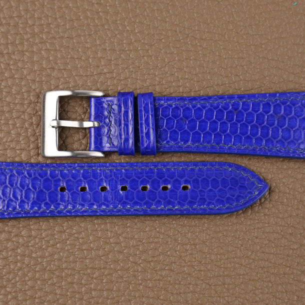 Electric Blue Snake Sea Leather Watch Strap - Image 2