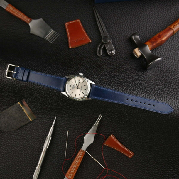 Dark Blue Shell Cordovan Leather Watch Strap - Image 2