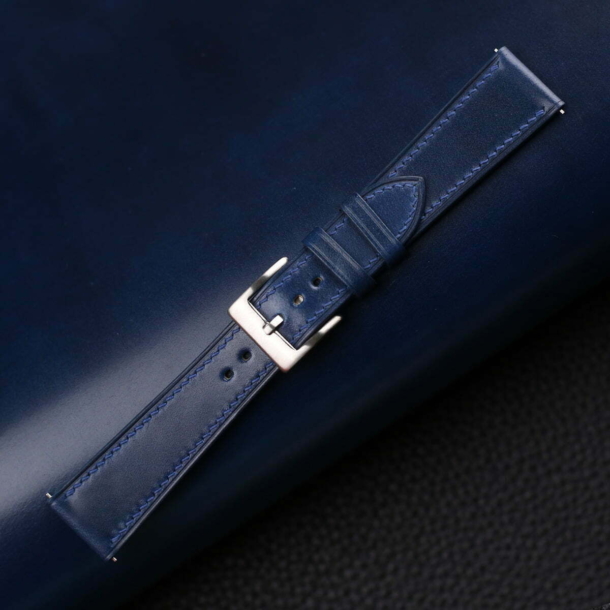 Dark Blue Shell Cordovan Leather Watch Strap - Image 3