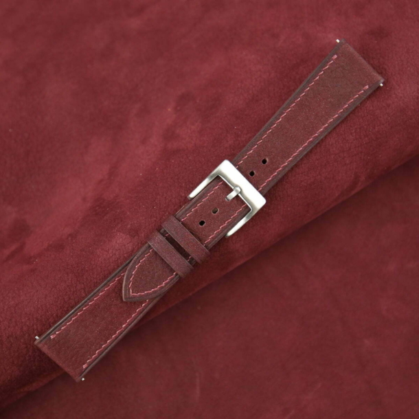Burgundy Nubuck Leather Watch Strap - Image 3