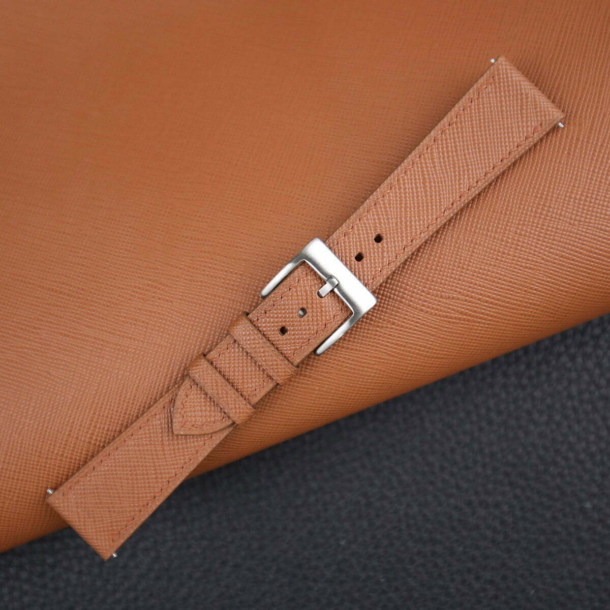 Golden Brown Saffiano Leather Watch Strap - Image 3