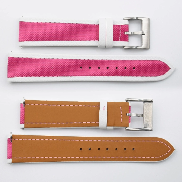 Pink Canvas Folded Edge Epsom Watch Strap