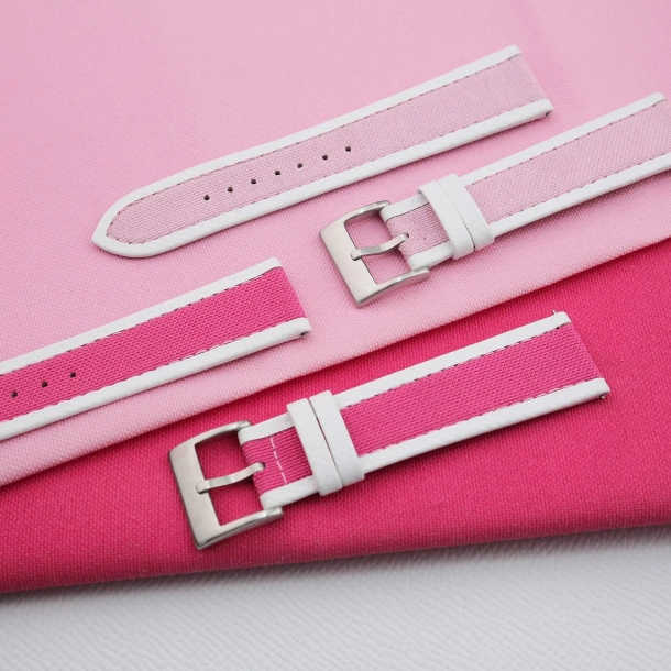 Pink Canvas Folded Edge Epsom Watch Strap