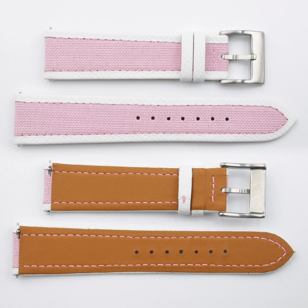 Light Pink Canvas Folded Edge Epsom Watch Strap 4 Light Pink Canvas Folded Edge Epsom Watch Strap