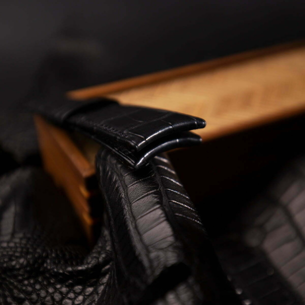 Curved End Black Alligator Folded Edge Lining Alligator Leather Watch Strap - Image 3