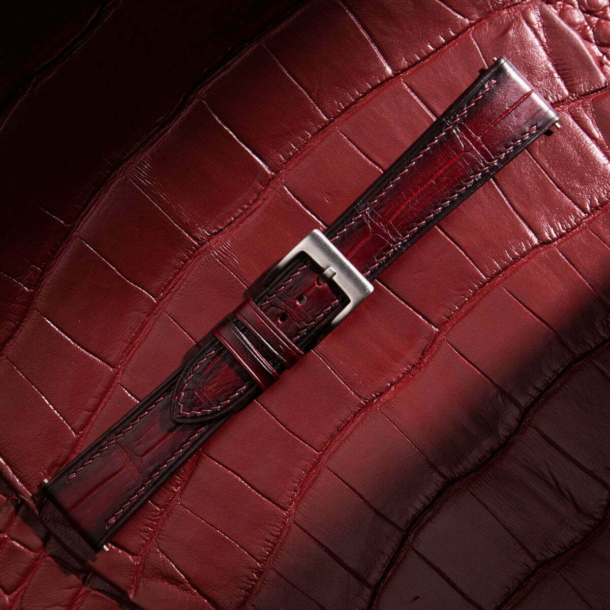 Patina Bordeaux Alligator Leather Watch Strap 3 Patina Bordeaux Alligator Leather Watch Strap - Image 3
