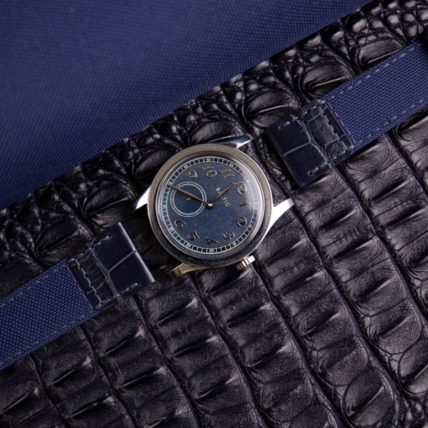 Dark Blue Canvas Mix Alligator Watch Strap - Image 3