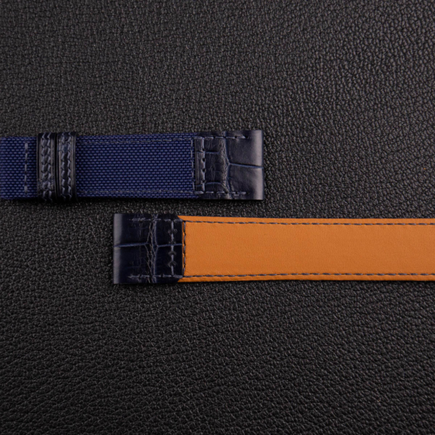 Dark Blue Canvas Mix Alligator Watch Strap - Image 4