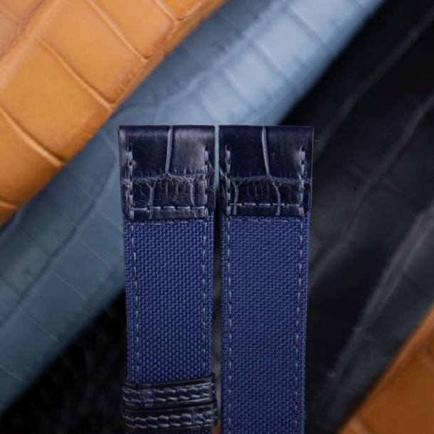 Dark Blue Canvas Mix Alligator Watch Strap - Image 6