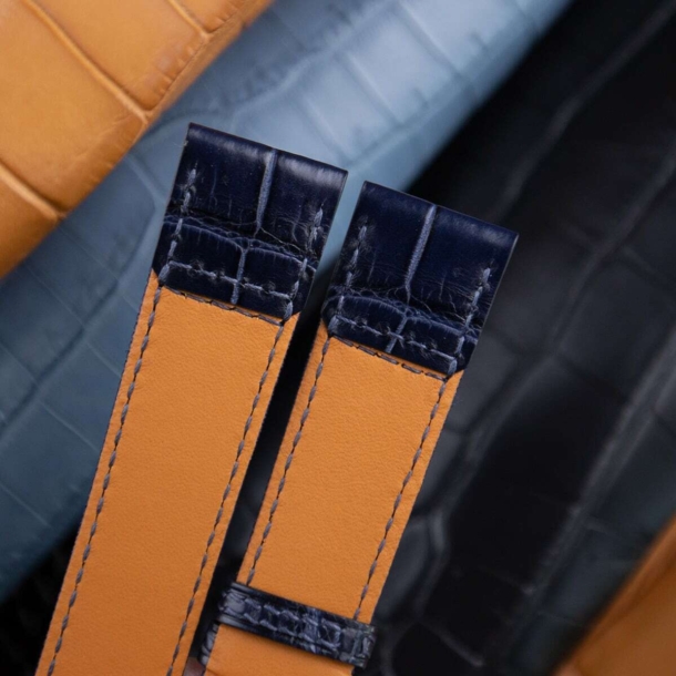 Dark Blue Canvas Mix Alligator Watch Strap - Image 2