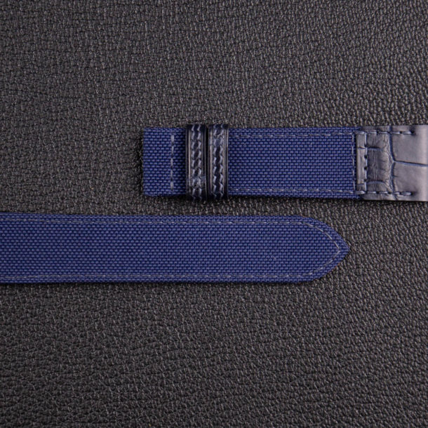Dark Blue Canvas Mix Alligator Watch Strap - Image 5