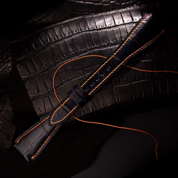 Black Alligator Leather Watch Strap Stingray shape 3 black alligator stingray style