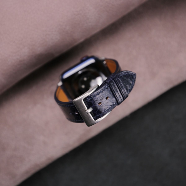 Navy Snake Sea Leather Apple Watch Band - Image 2
