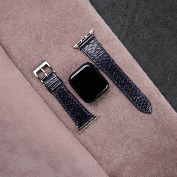 Navy Snake Sea Leather Apple Watch Band - Image 3