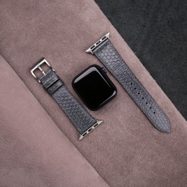 Grey Snake Sea Leather Apple Watch Band - Image 3