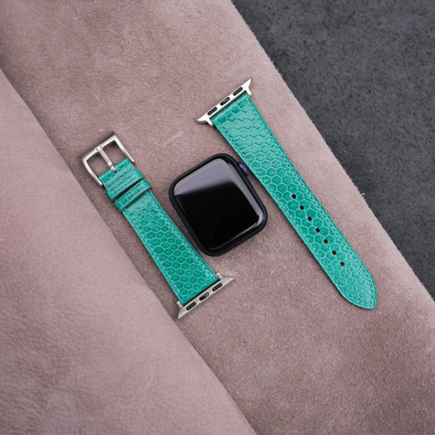 Green Snake Sea Leather Apple Watch Band 3 Green Snake Sea Leather Apple Watch Band - Image 3