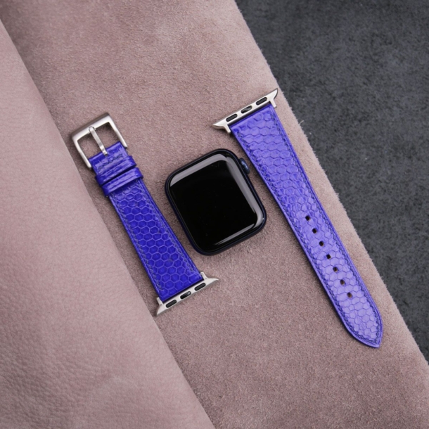 Blue Snake Sea Leather Apple Watch Band - Image 3