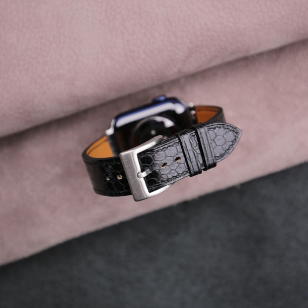 Black Snake Sea Leather Apple Watch Band - Image 2