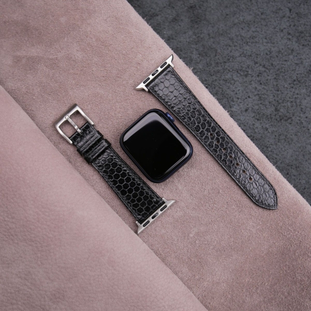 Black Snake Sea Leather Apple Watch Band - Image 3