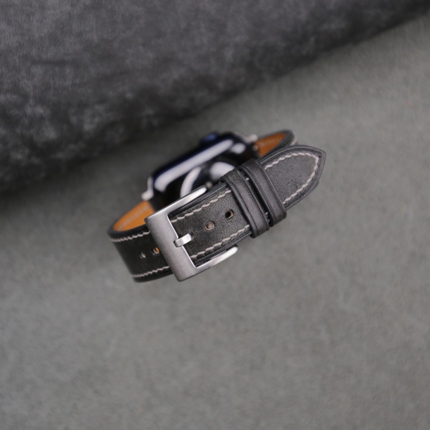Black Maya Leather Apple Watch Band - Image 2