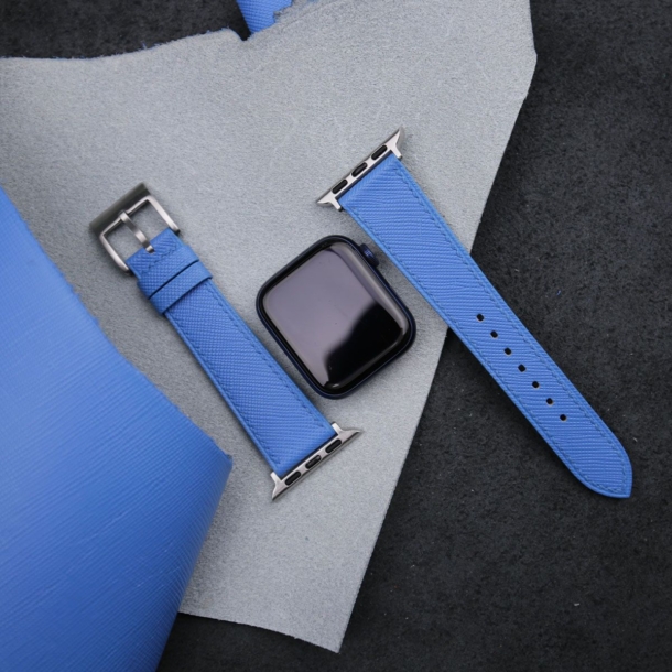 Baby Blue Saffiano Leather Apple Watch Band - Image 3