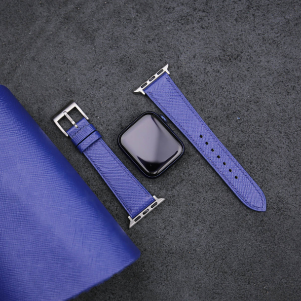 Blue Saffiano Leather Apple Watch Band - Image 3