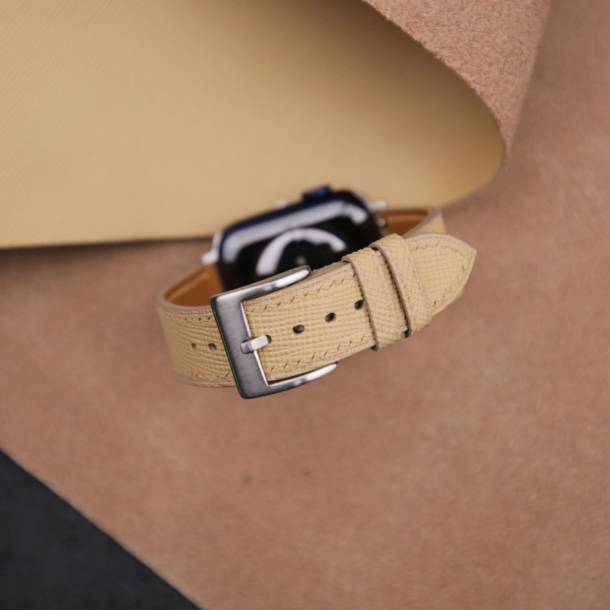 Beige Saffiano Leather Apple Watch Band - Image 2