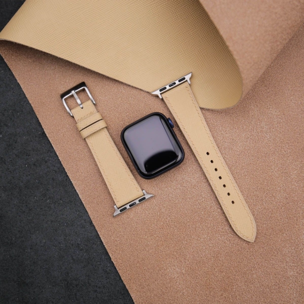 Beige Saffiano Leather Apple Watch Band - Image 3