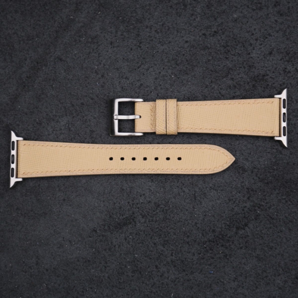Beige Saffiano Leather Apple Watch Band - Image 4