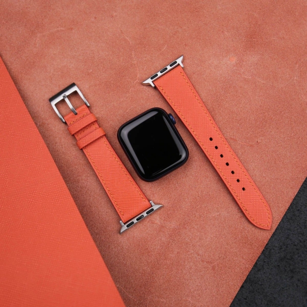 Orange Saffiano Leather Apple Watch Band - Image 3