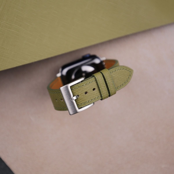 Olive Saffiano Leather Apple Watch Band - Image 2