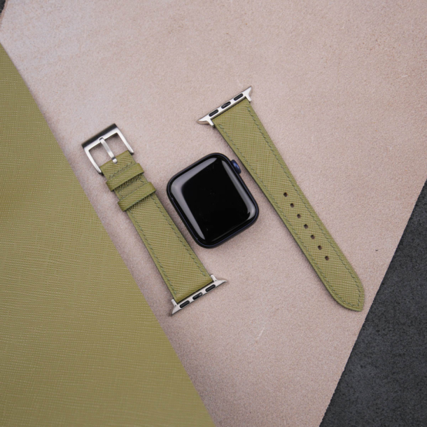 Olive Saffiano Leather Apple Watch Band - Image 3