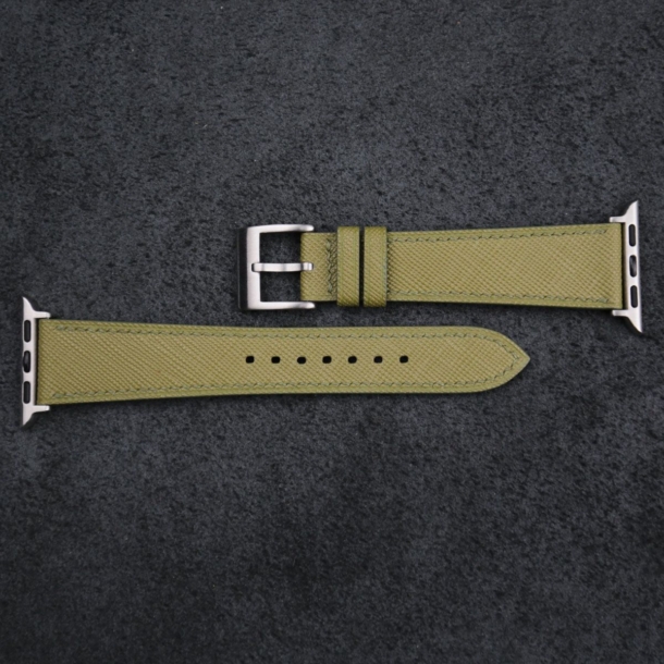Olive Saffiano Leather Apple Watch Band - Image 4