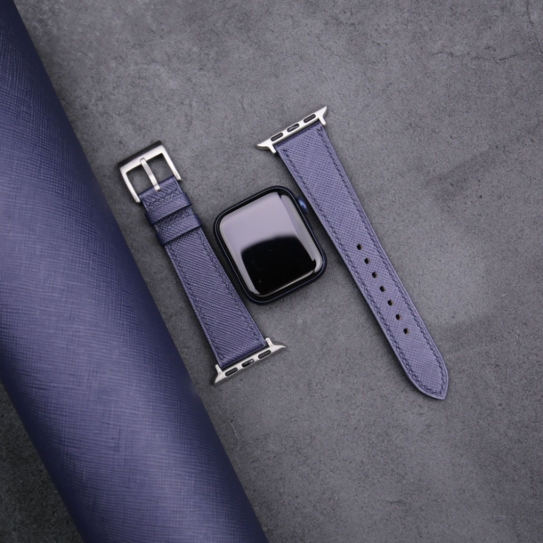 Navy Saffiano Leather Apple Watch Band - Image 3