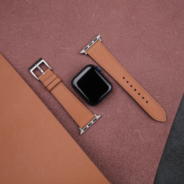 Golden Brown Saffiano Leather Apple Watch Band - Image 3