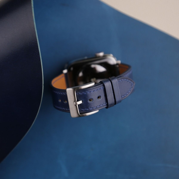 Dark Blue Shell Cordovan Leather Apple Watch Band 2 Dark Blue Shell Cordovan Leather Apple Watch Band - Image 2