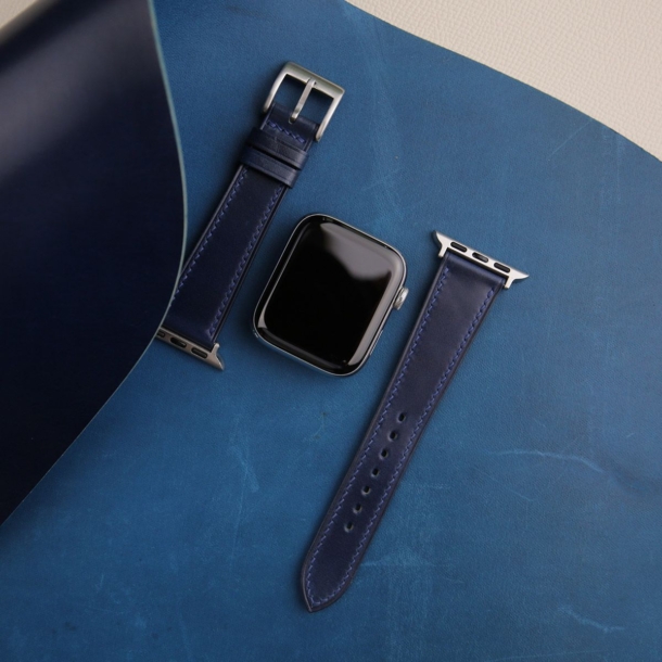 Dark Blue Shell Cordovan Leather Apple Watch Band 3 Dark Blue Shell Cordovan Leather Apple Watch Band - Image 3
