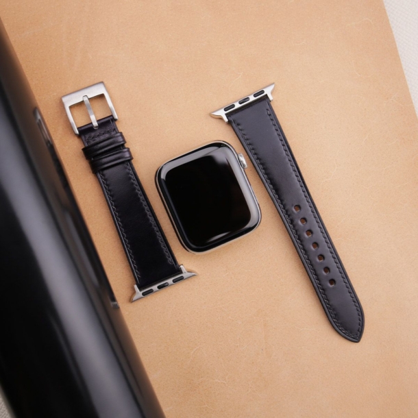 Black Shell Cordovan Leather Apple Watch Band - Image 3