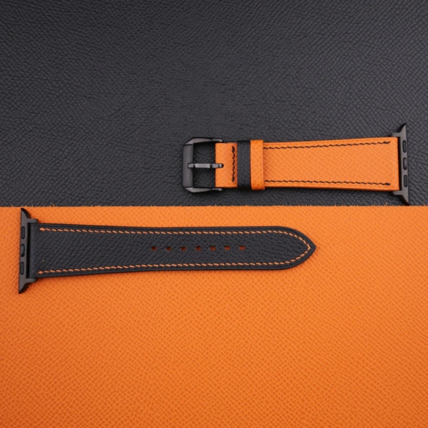 Black Orange Epsom Calf Leather Apple Watch Band - Image 4