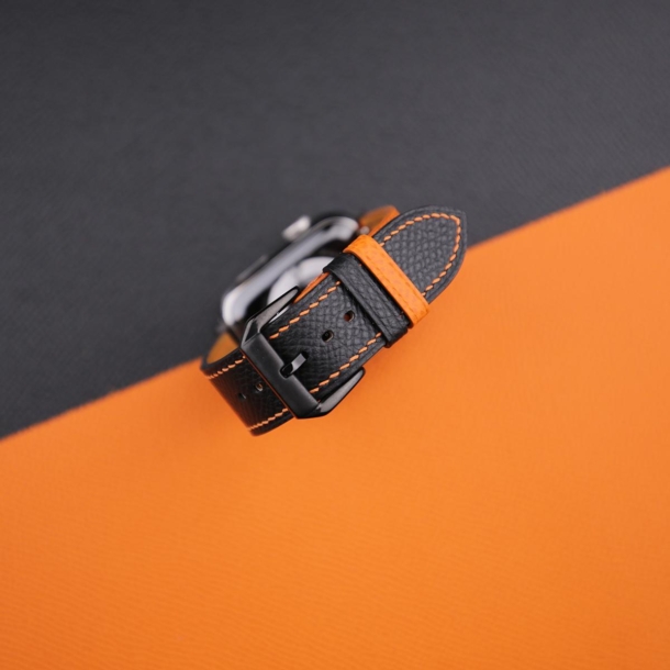 Black Orange Epsom Calf Leather Apple Watch Band - Image 2