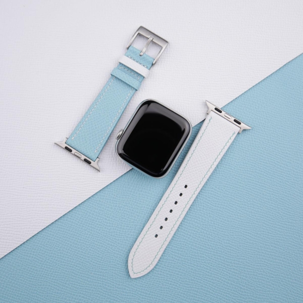 White Light Blue Epsom Calf Leather Apple Watch Band - Image 3