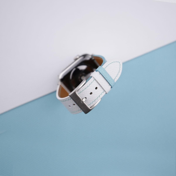 White Light Blue Epsom Calf Leather Apple Watch Band - Image 2