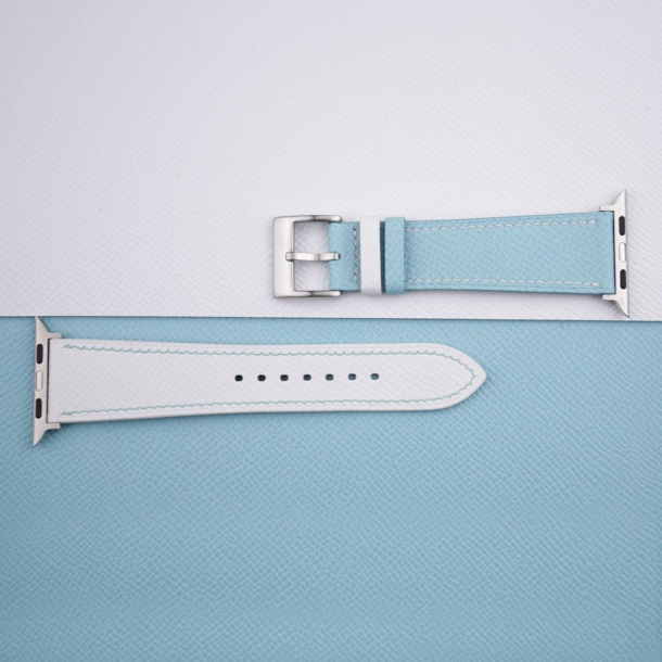 White Light Blue Epsom Calf Leather Apple Watch Band - Image 4